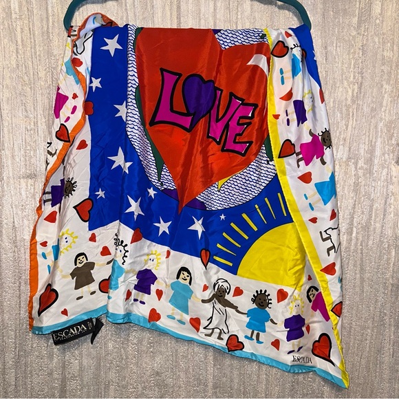 Escada Accessories - Escada Silk Scarf LOVE 34” Square Children Around the Globe Vintage Italy ESCADA